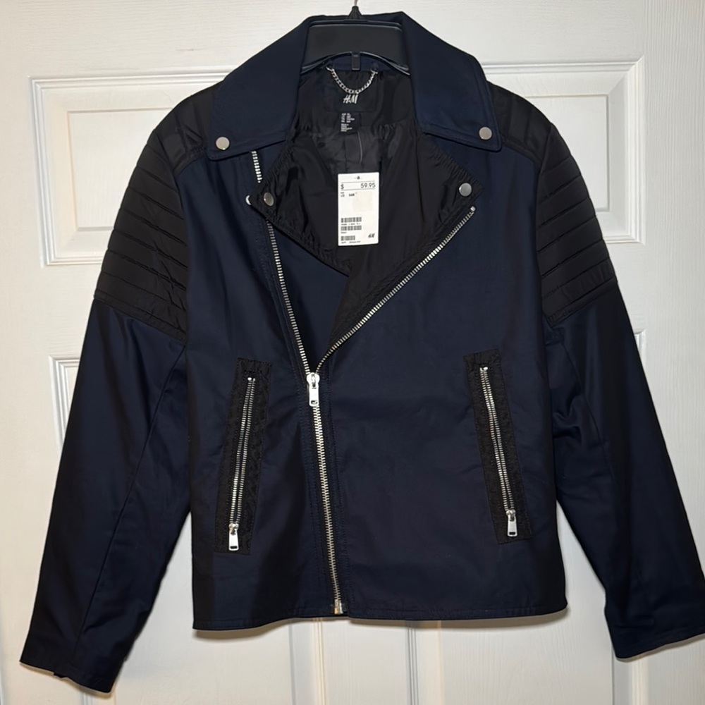 H&M Blue Lightweight Moto Jacket with Asymmetrical Zipper - Picture 3 of 8